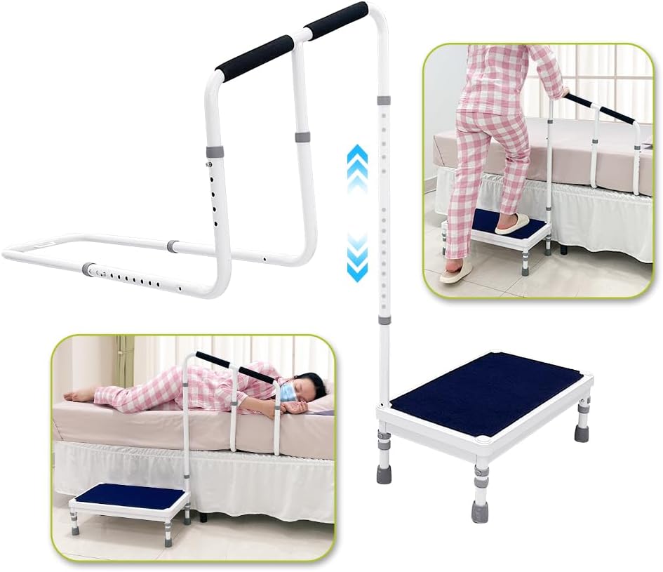 2-in-1 Bedside Guard Rails Step Stool with Handle L749675