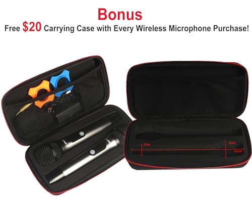 Rechargeable Wireless Microphone PA System - Dual UHF Metal Handheld Mics, Long Range 200ft Cordless Dynamic Mic Kit U77483