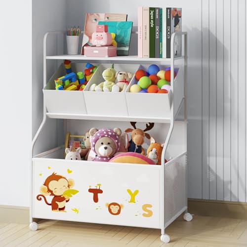 White 3-Tier Toy Storage Organizer with Wheels R3286