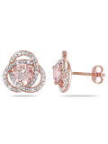 Morganite Stud Earrings with Diamonds in Rose Sterling Silver D7281