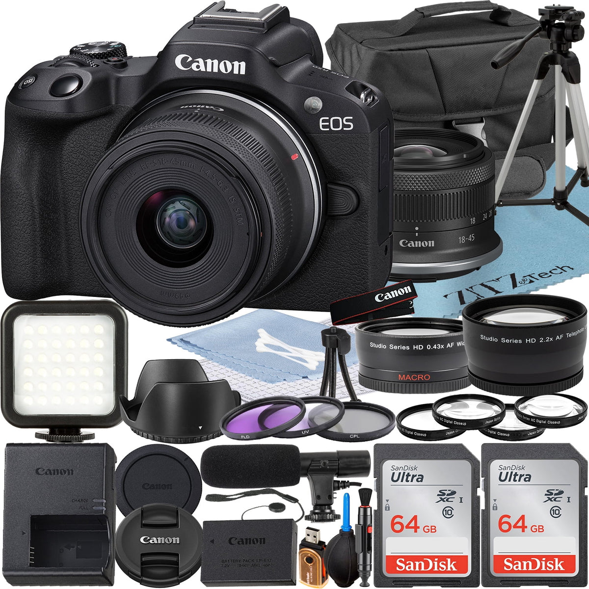 Mirrorless Camera with 18-45mm Lens, 64GB Memory Card, Case Y851
