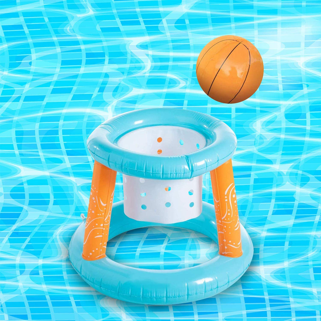 Inflatable Pool Float Set with Volleyball Net, Basketball, Balls Q358297