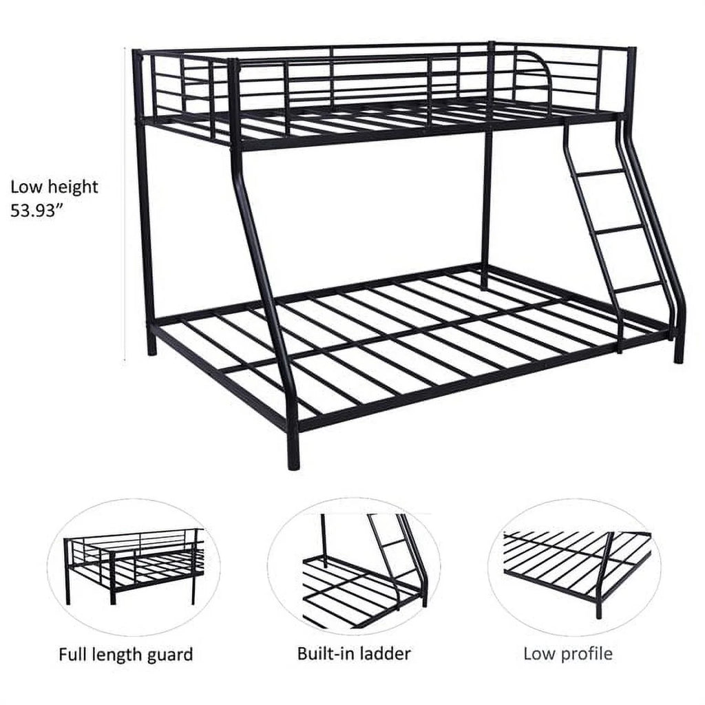 Black Twin Over Full Metal Bunk Bed with Ladder and Guardrail R434207