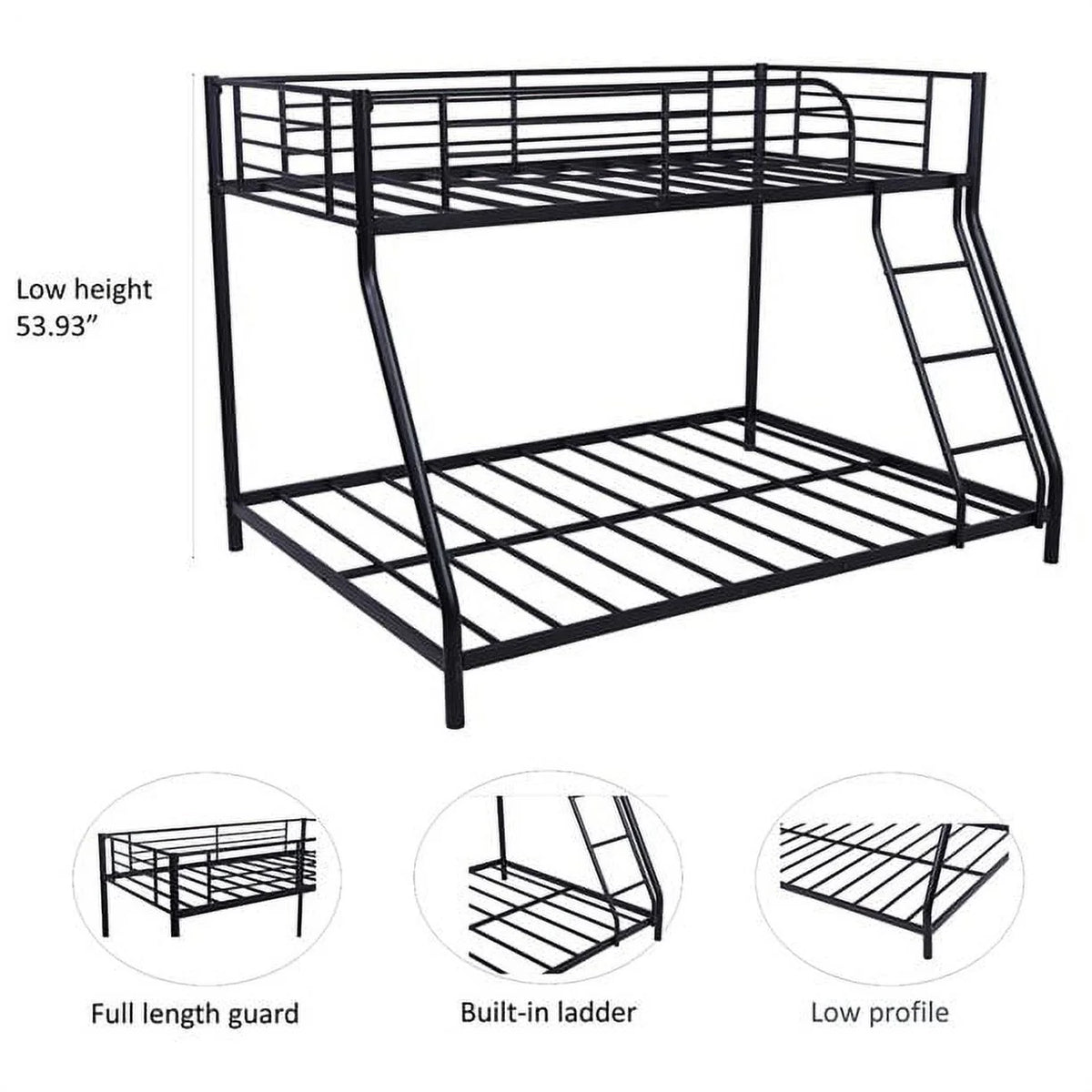 Black Twin Over Full Metal Bunk Bed with Ladder and Guardrail R434207