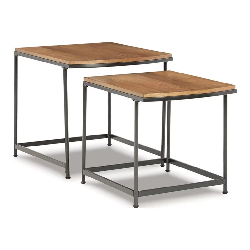 24 Inch 2 Piece Nesting End Tables Brown Black Metal Frame Z431262