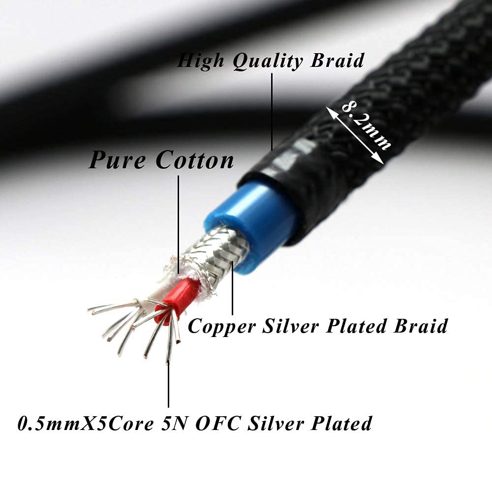 Pair 2-Male to 2-Male RCA Cable, OFC Copper Silver Plated Interconnect Wires I25814