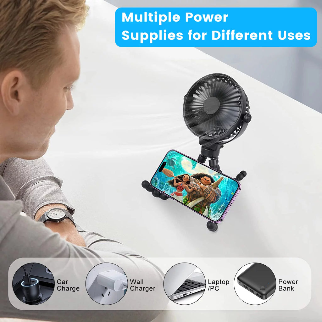 Portable Rechargeable Clip on Fan with Flexible Tripod Black O197