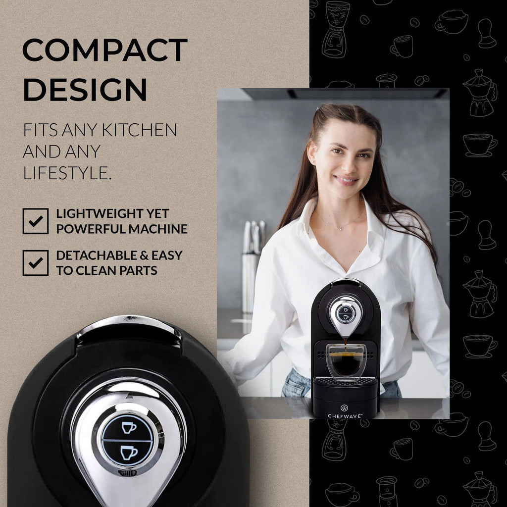 Black Espresso Machine for Nespresso Capsules with Holder and Cups R7869