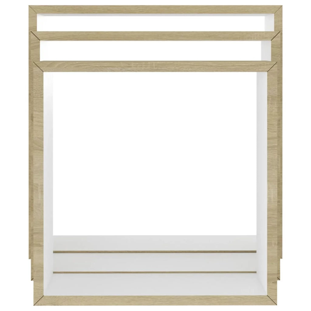 Set of 3 White Sonoma Oak MDF Wall Cube Shelves G4521