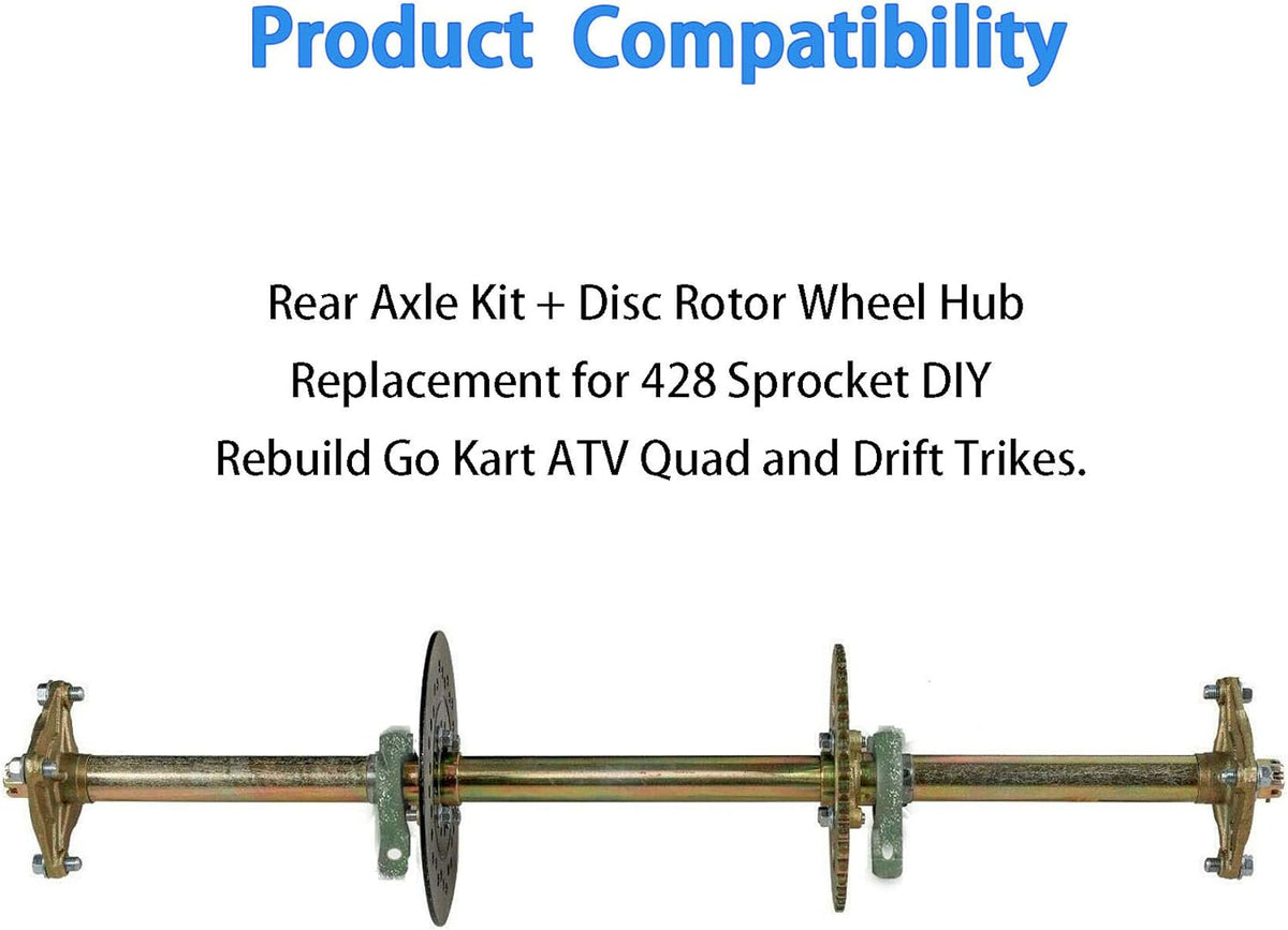 1.2x 32 Live Rear Axle Kit with Disc Rotor Wheel Hub for 428 Sprocket Go Kart ATV Quad Drift Trikes B30637