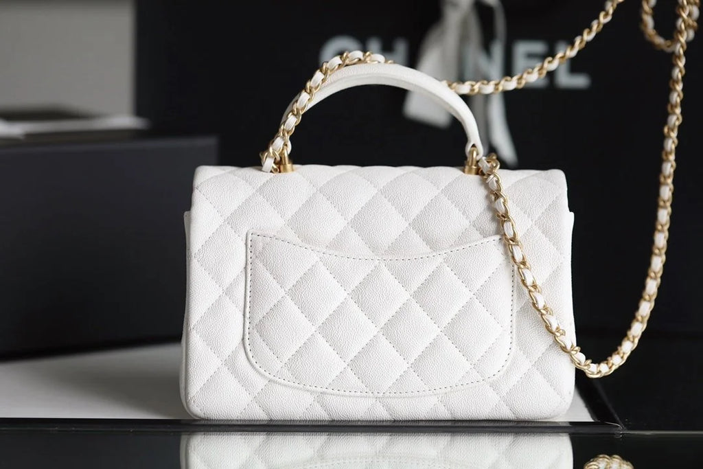 White Mini Flapbag With Top Handle J438