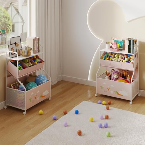 White 3-Tier Toy Storage Organizer with Wheels R3286