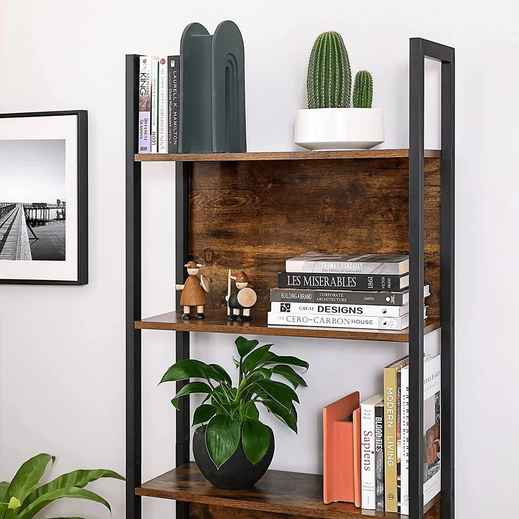 5 Shelf Rustic Brown and Black Bookshelf P739709