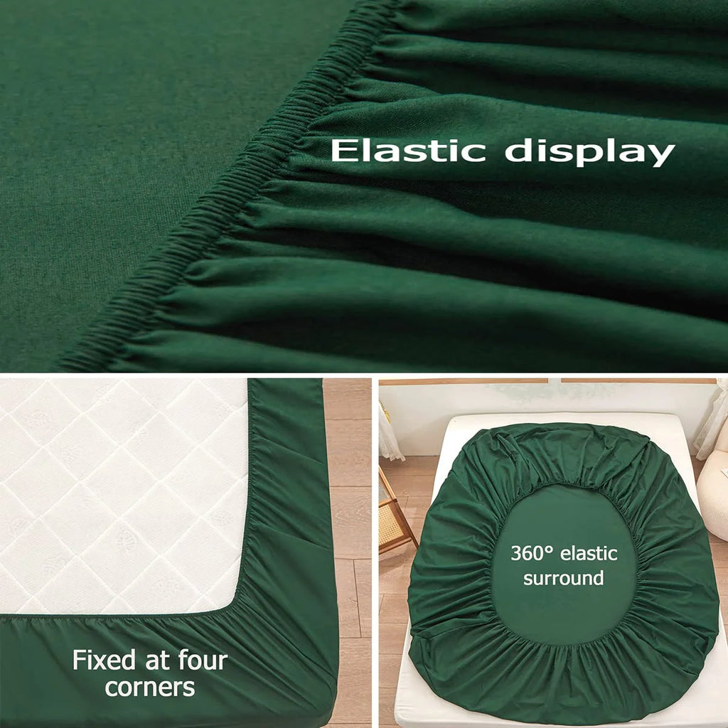 Dark Green Microfiber Queen Fitted Sheet, Deep Pocket 15 Inch J525
