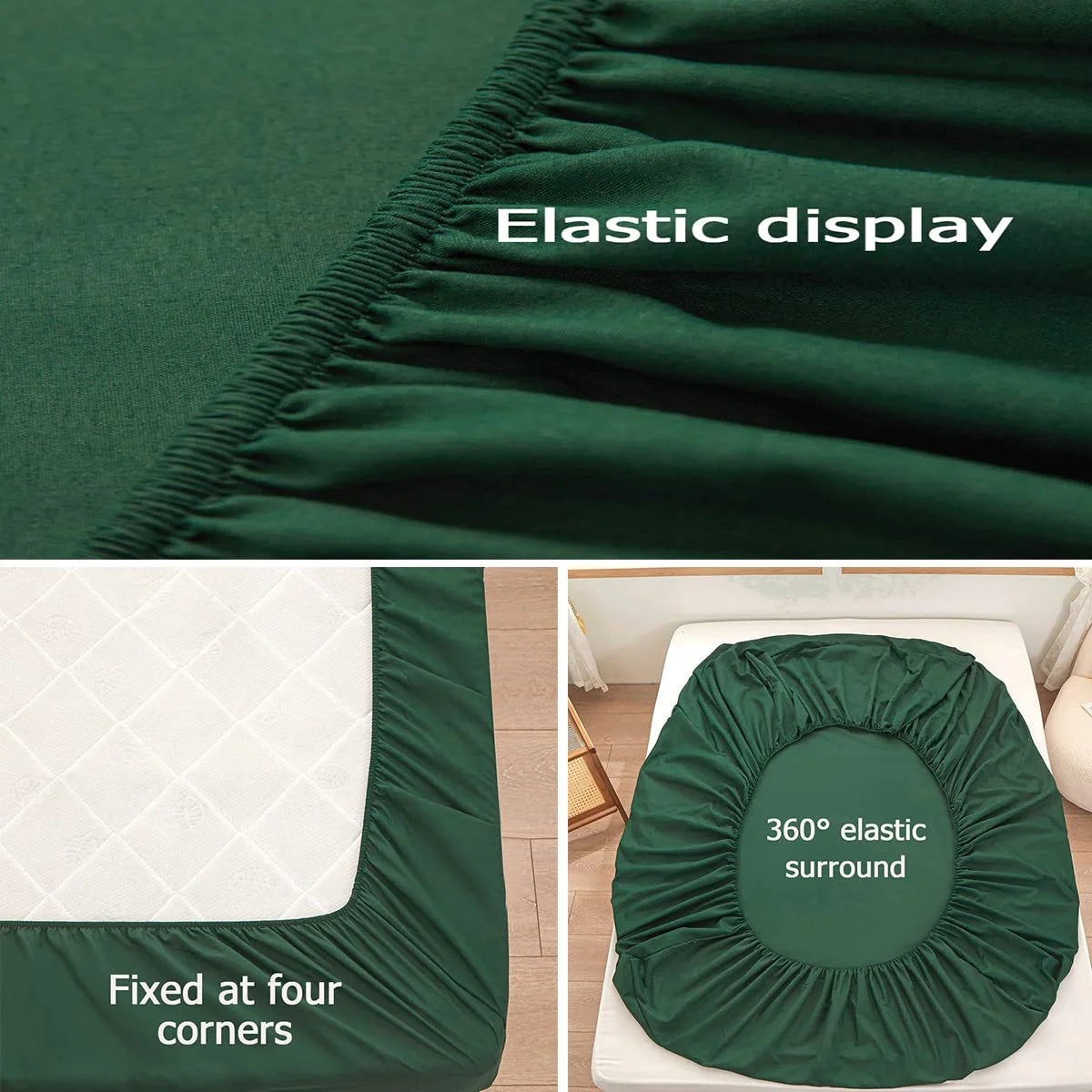 Dark Green Microfiber Queen Fitted Sheet, Deep Pocket 15 Inch J525