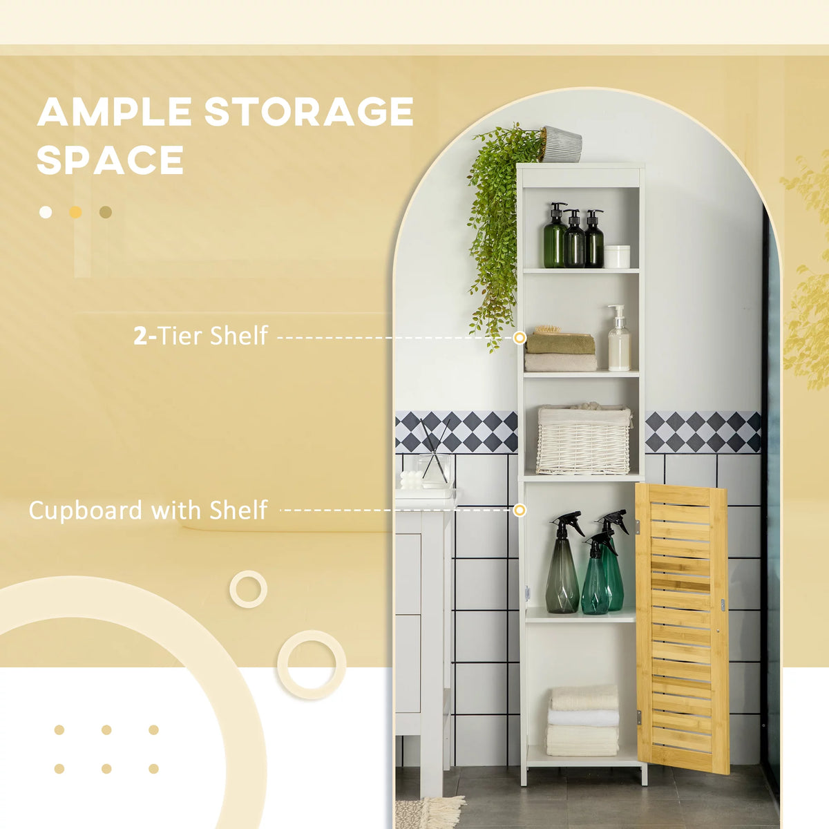 Tall White Bathroom Storage Cabinet with 3-Tier Shelf O55630