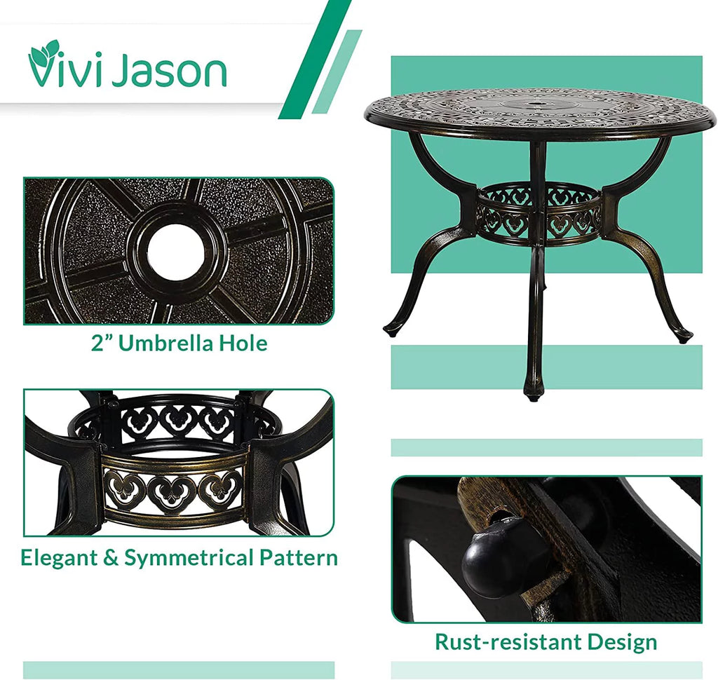 5-Piece Cast Aluminum Outdoor Patio Dining Set with 4 Swivel Chairs and Round Table E5293
