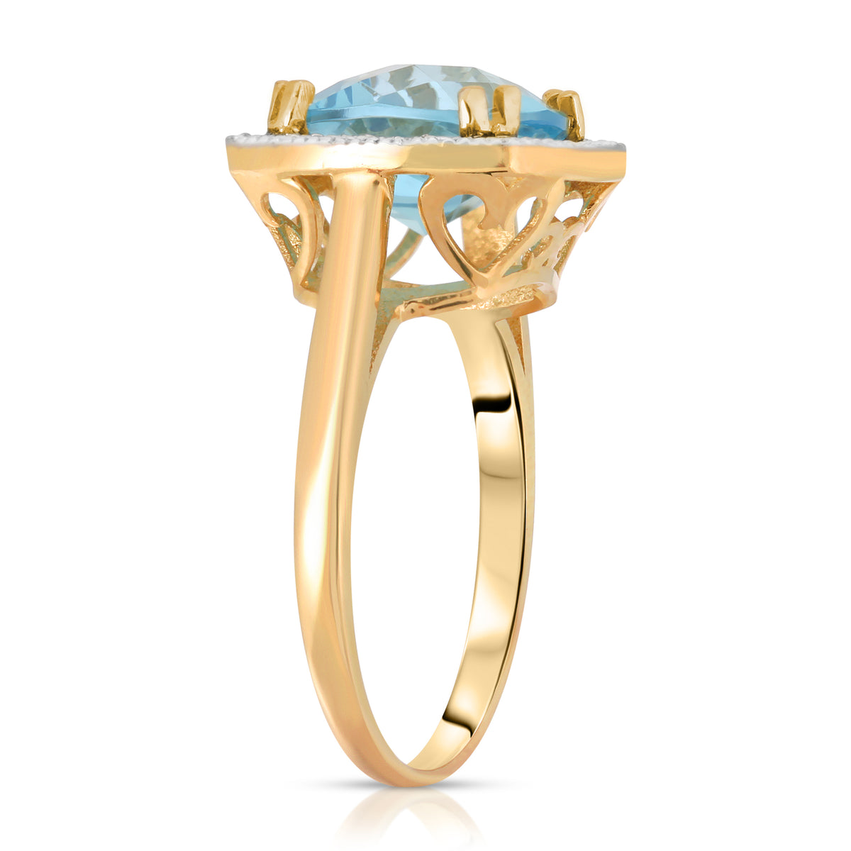 14K Solid Yellow Gold Cushion Cut 5.2 CTW Ring with Natural Diamonds and Blue Topaz X11450