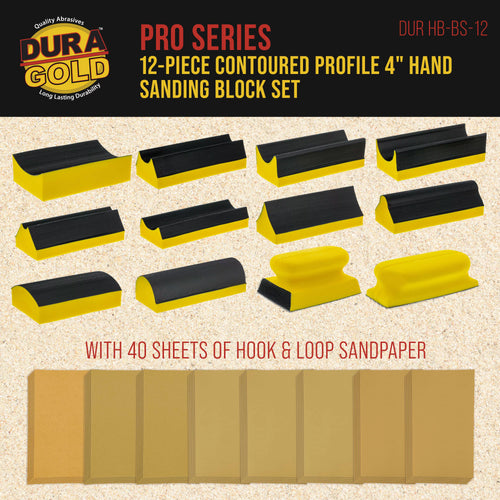 12-Piece Contoured Hand Sanding Block Set with 40 Sheet Hook & Loop Sandpaper Kit J519828