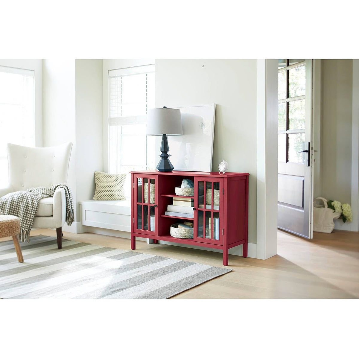 Red 2 Door Storage Cabinet with Center Shelves C679