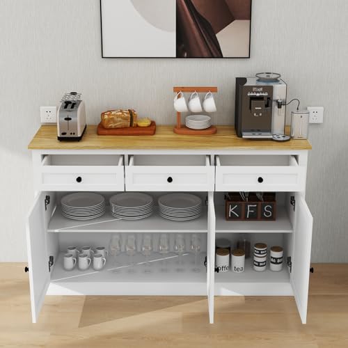 White 3 Drawer 3 Door Buffet Cabinet with Adjustable Shelves C50053