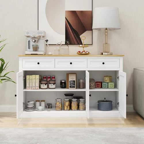 White 3 Drawer 3 Door Buffet Cabinet with Adjustable Shelves C50053