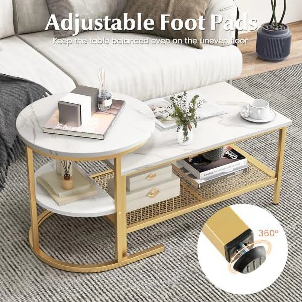 2 PCS Faux Marble Top Coffee Table Set G9003