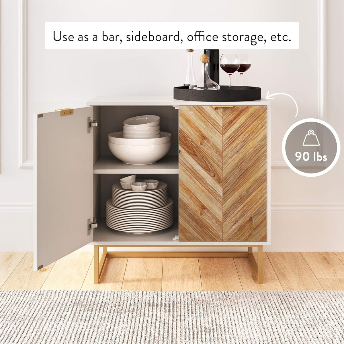White Free Standing Accent Cabinet with Doors M968