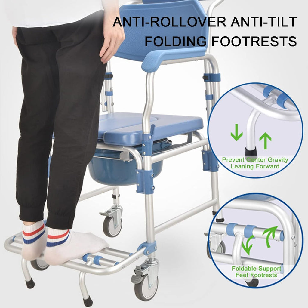 Rolling Showerchair with Built-in Toilet, 4 Wheel Brakes S583