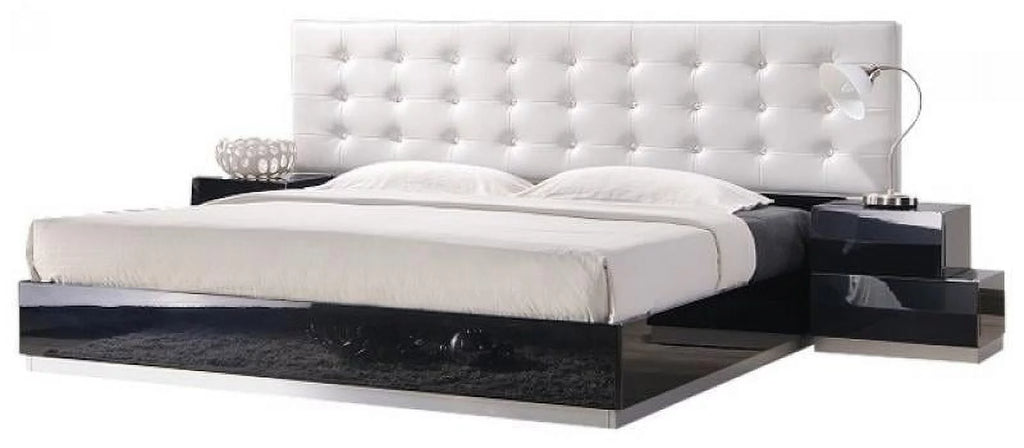Black Lacquer High-gloss Platform Queen Bedroom Set 3Pcs K133