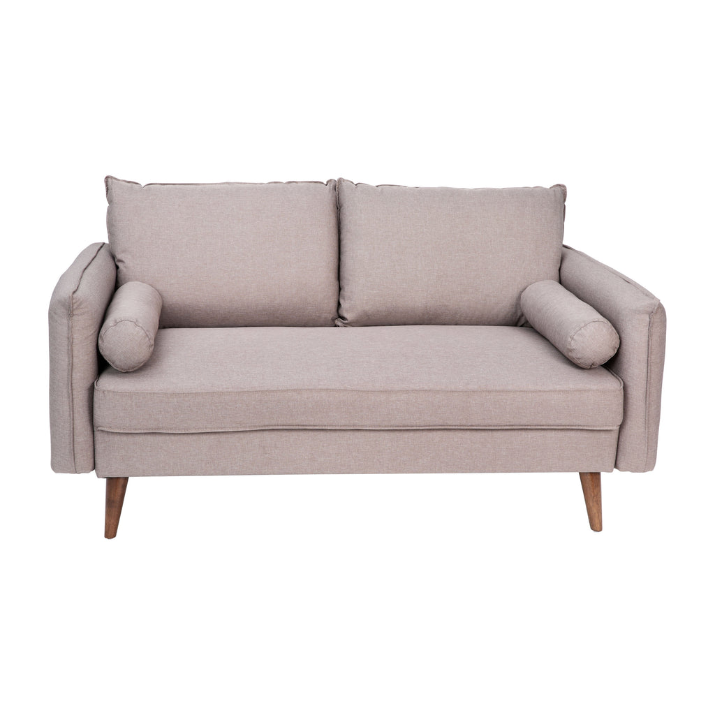 Taupe Faux Linen Loveseat Sofa with Solid Wood Legs N912485