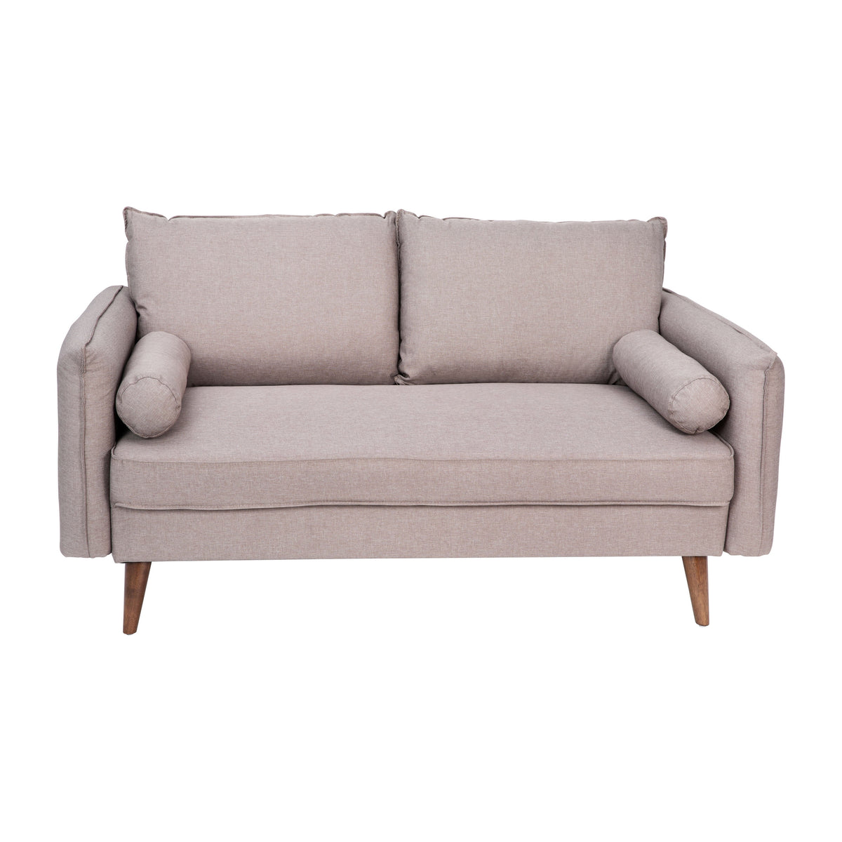 Taupe Faux Linen Loveseat Sofa with Solid Wood Legs N912485