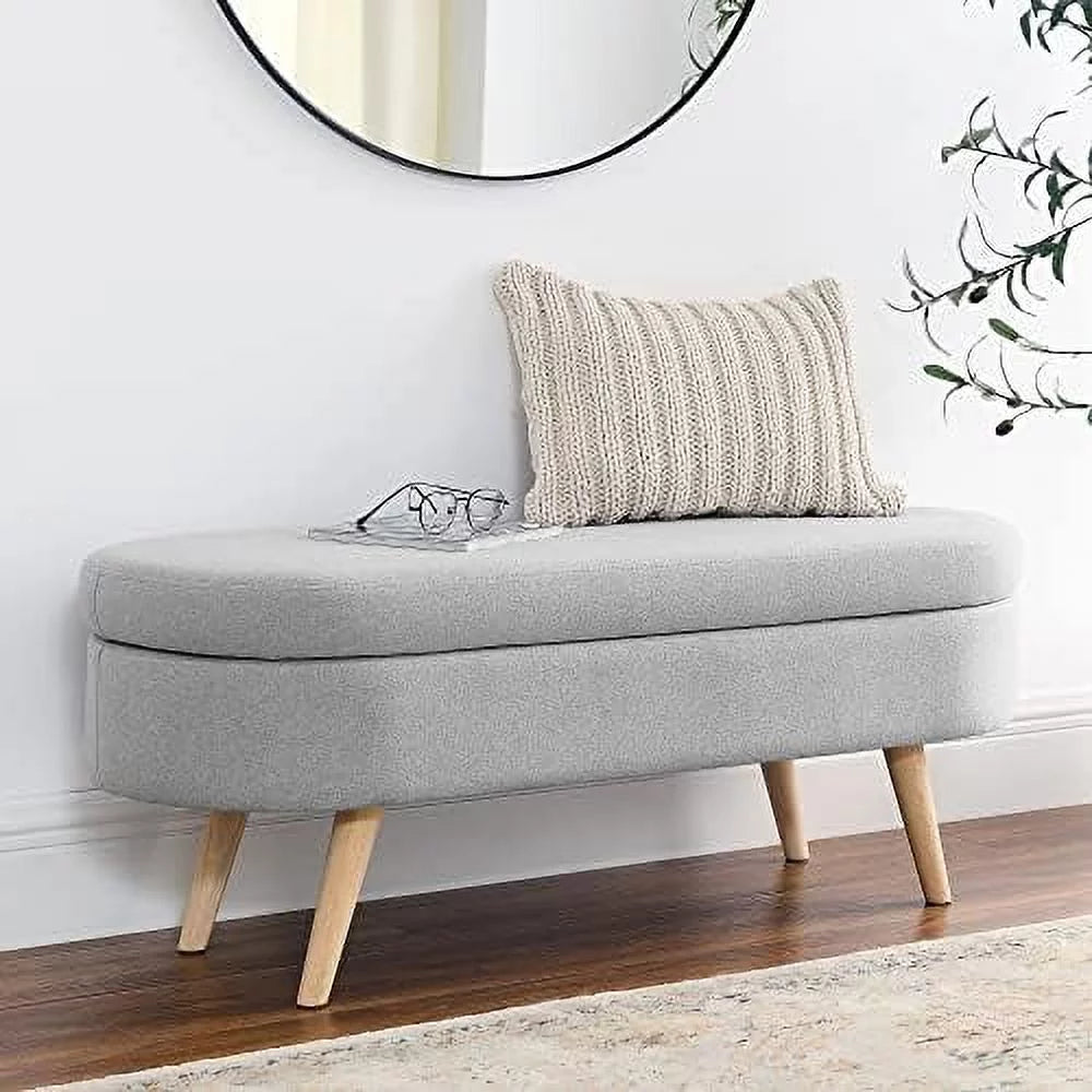 Oval Linen Fabric Upholstered Ottoman R691712
