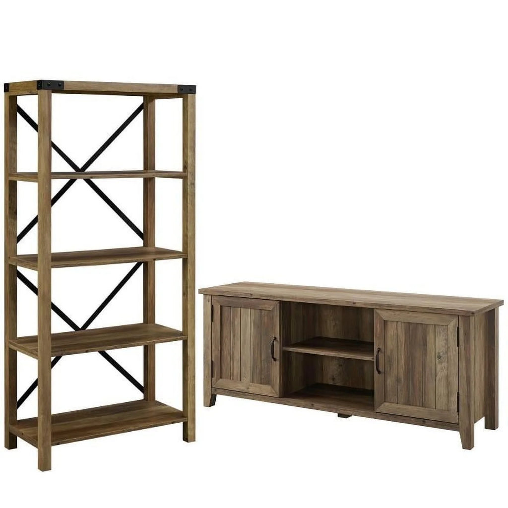 2 Piece Set with 58" TV Stand and Bookcase in Rustic Oak I46432