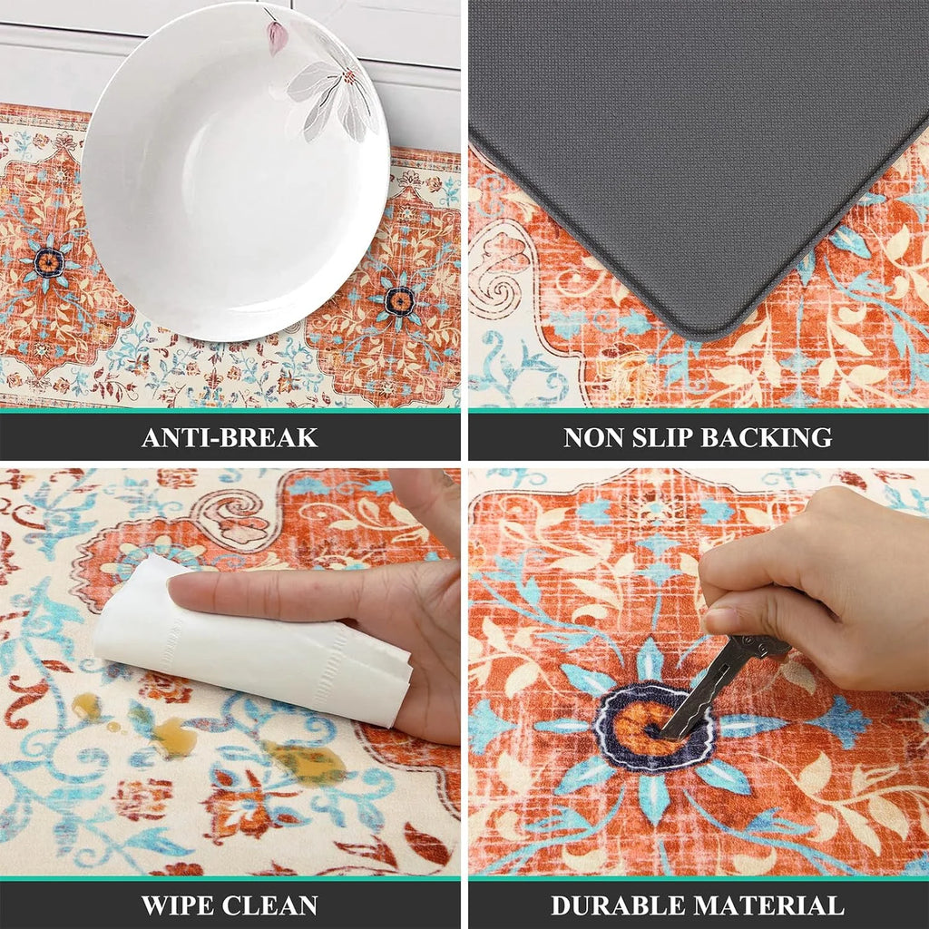2pcs Waterproof Non Slip Kitchen Mat 0.4" Thick Cushioned Rug 17"x48"+17"x28" Orange Y931