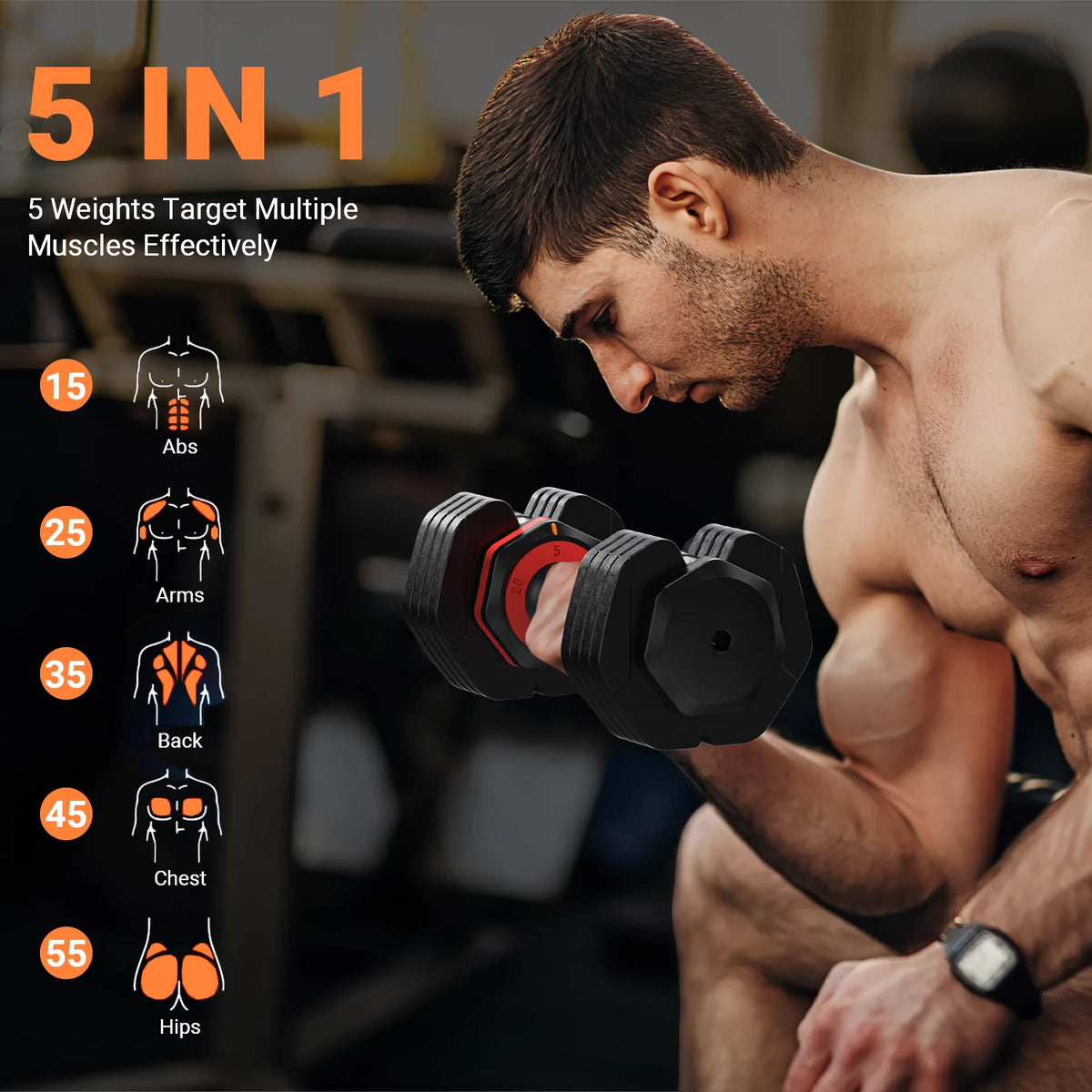 50lb 5 in 1 Adjustable Dumbbells Set of 2 with Rack C939