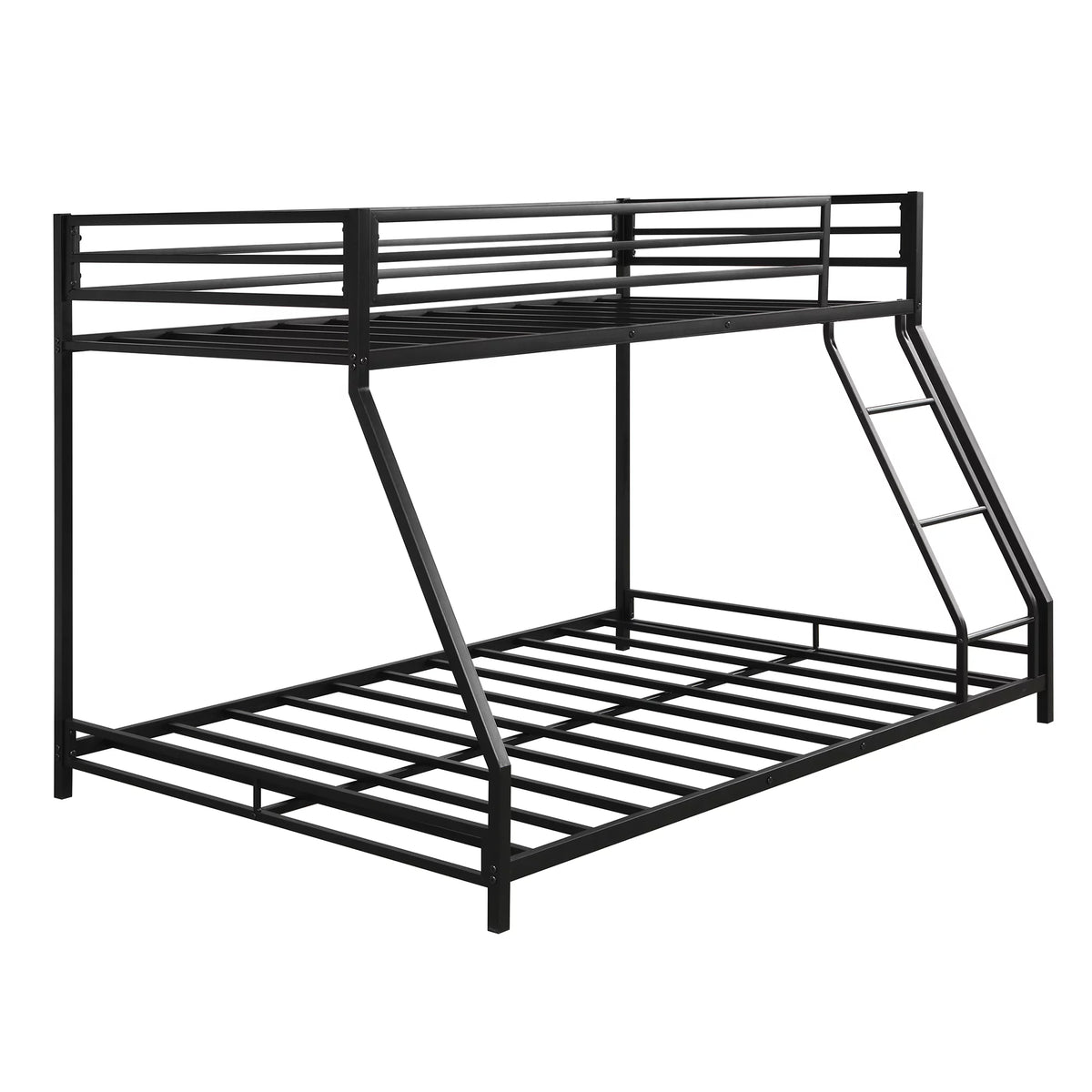 Black Twin Over Full Metal Bunk Bed with Ladder and Guardrail R434207