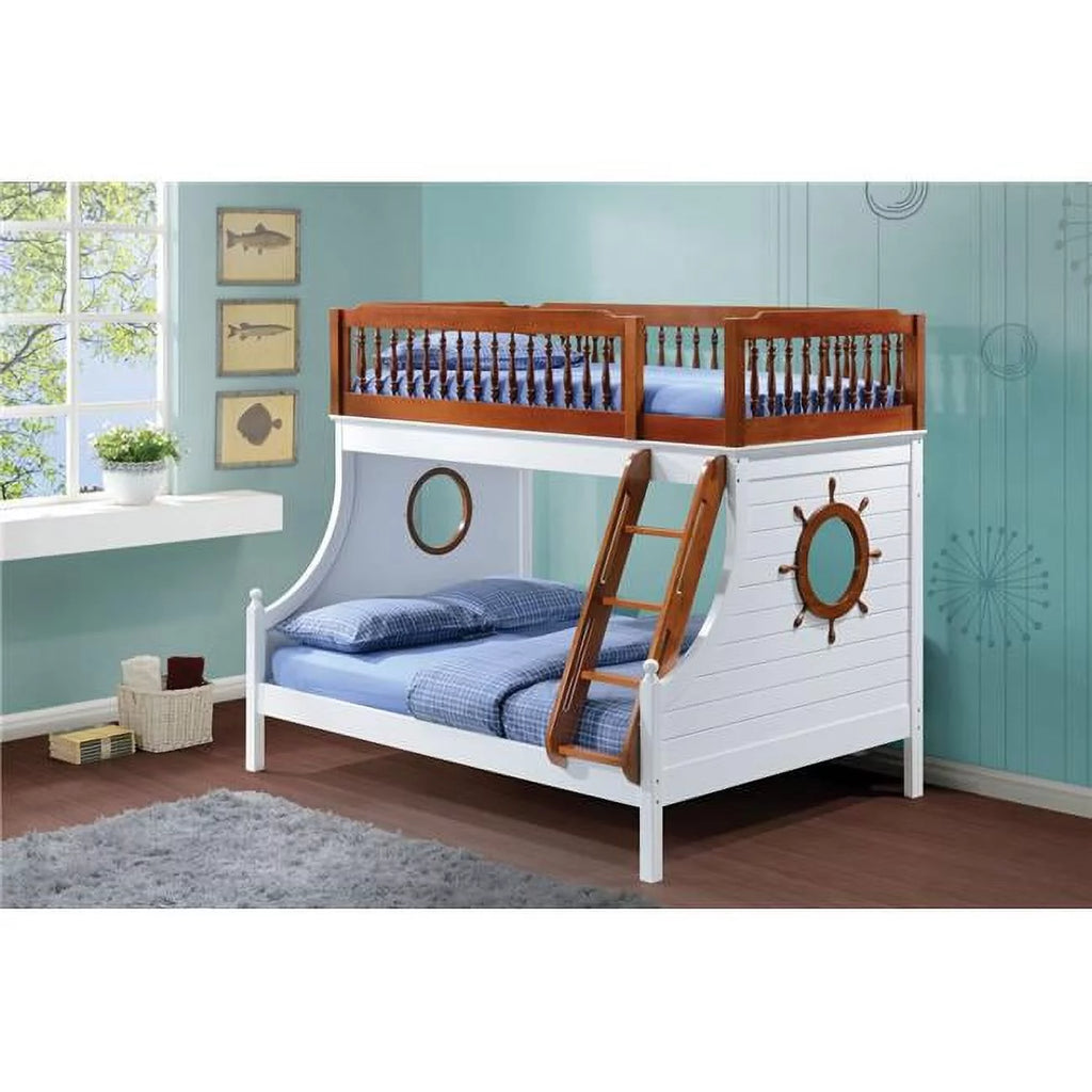Twin Over Full Oak And White Bunk Bed Y58919