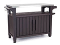 Portable Outdoor Table and Storage Cabinet with Accessory Hooks, Espresso Brown P828777