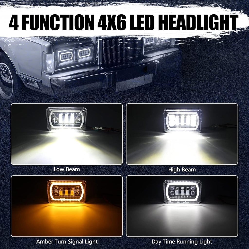 4x6 LED Headlights with White DRL Amber Turn Signal Halo Light G419434