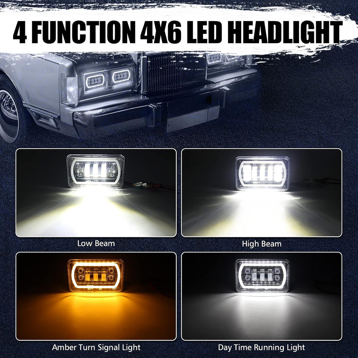4x6 LED Headlights with White DRL Amber Turn Signal Halo Light G419434