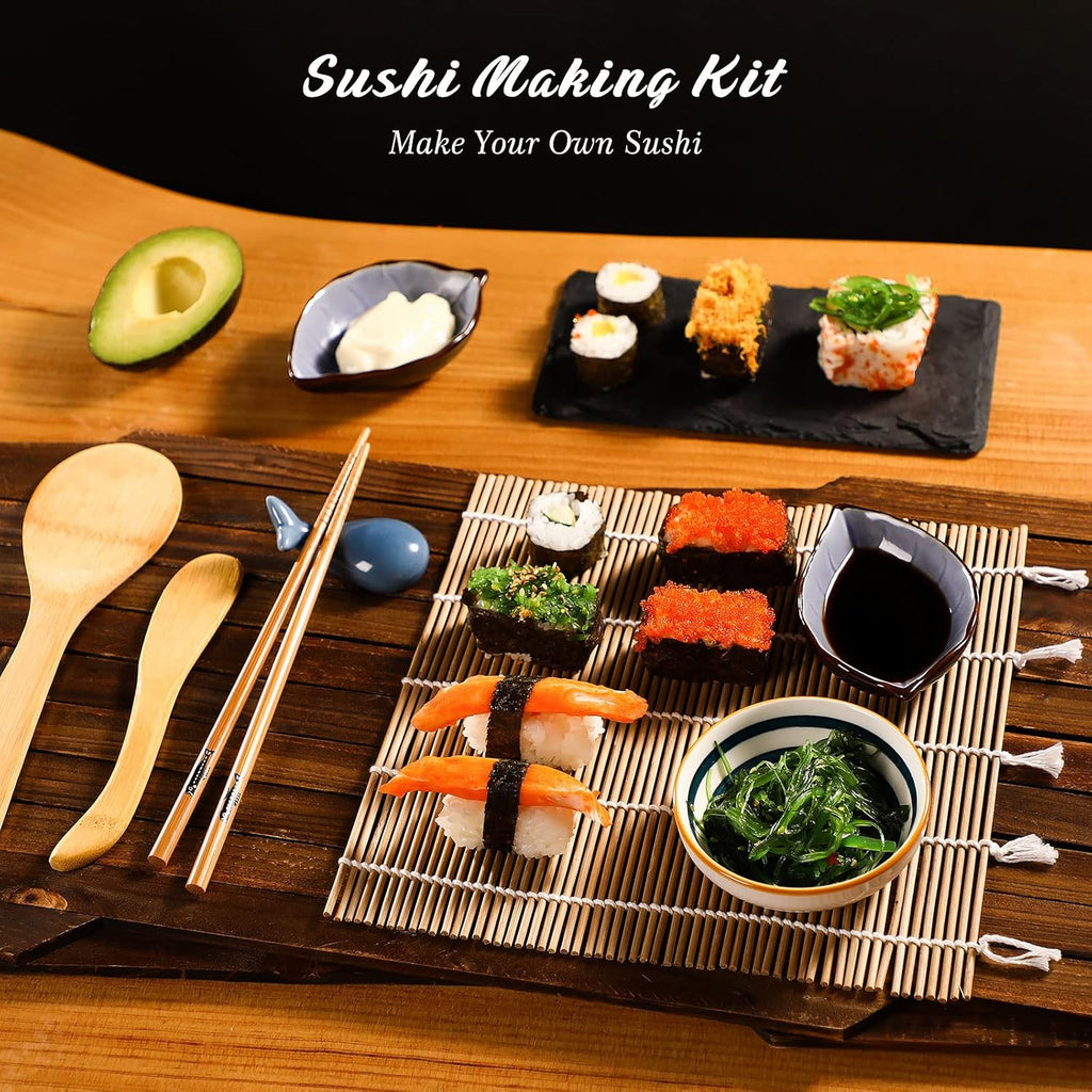 Bamboo Sushi Mat Sushi Making Kit with 2 Rolling Mats, 5 Pairs of Chopsticks, 1 Paddle, 1 Spreader P860092