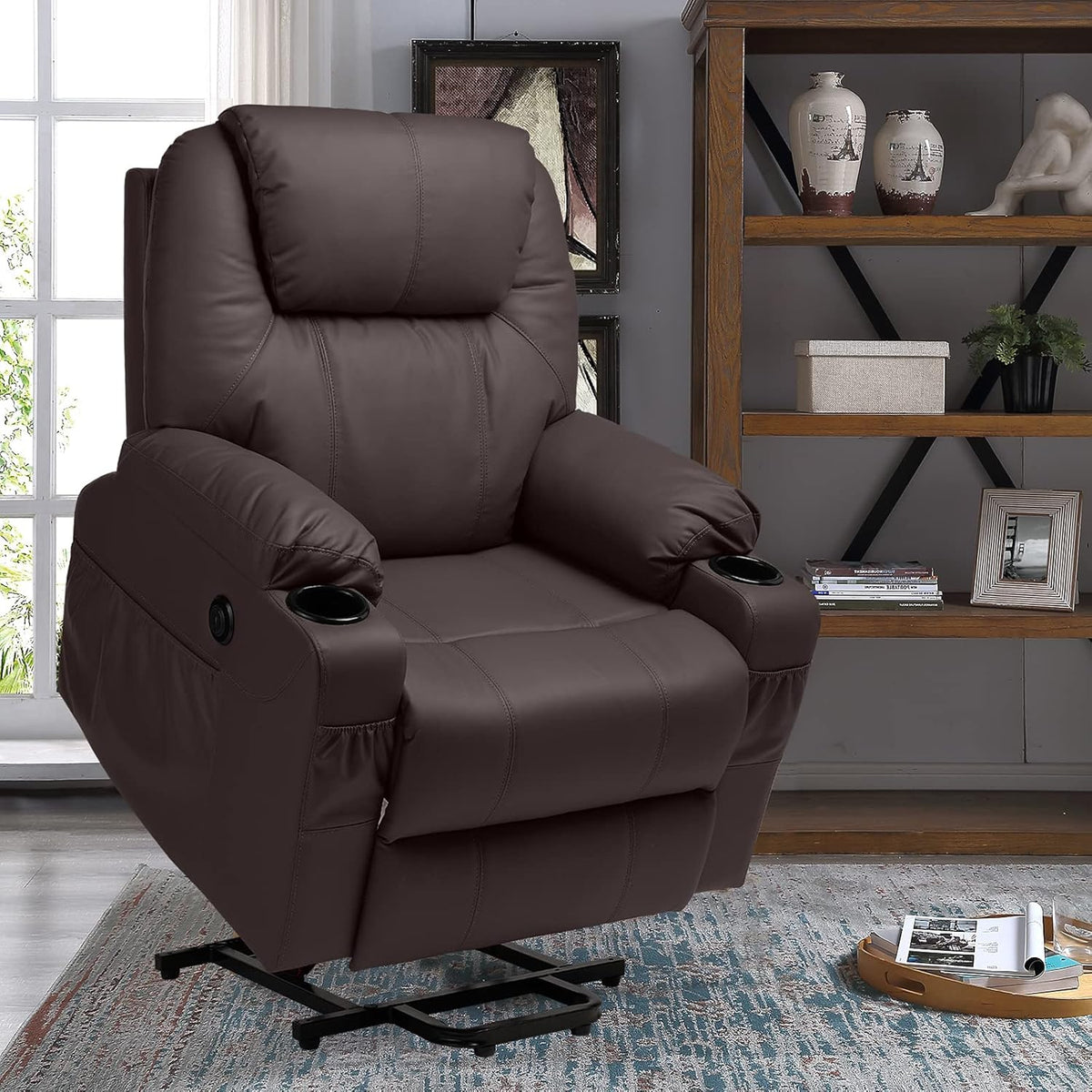Faux Leather Brown Power Lift Recliner Sofa W9743