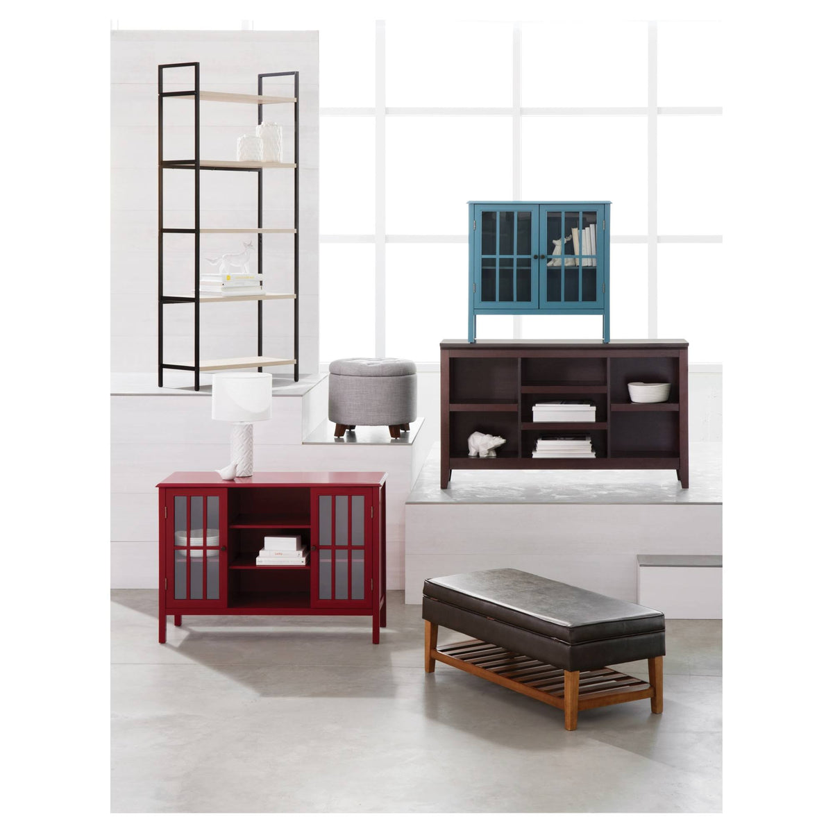 Red 2 Door Storage Cabinet with Center Shelves C679