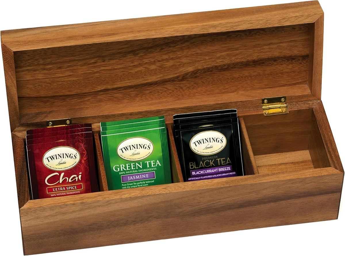 Acacia Wood Tea Box with 4 Sections I17797
