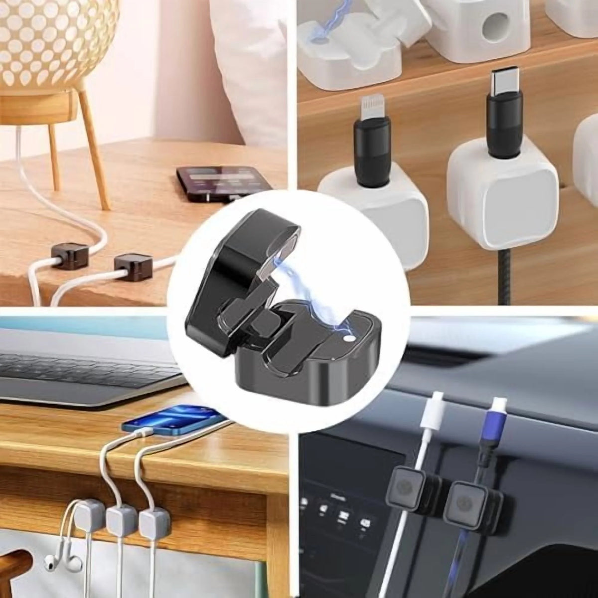 12 Pack Black Self Adhesive Magnetic Cable Clips Cord Organizer B7144