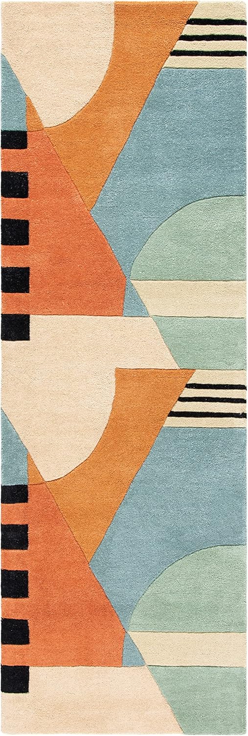 Gold Handmade Abstract Wool Runner Rug A113