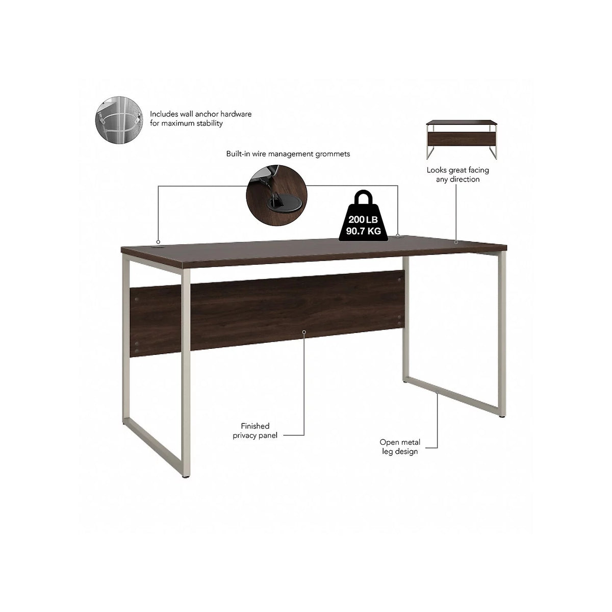 Black Walnut Engineered Wood Computer Desk O430641
