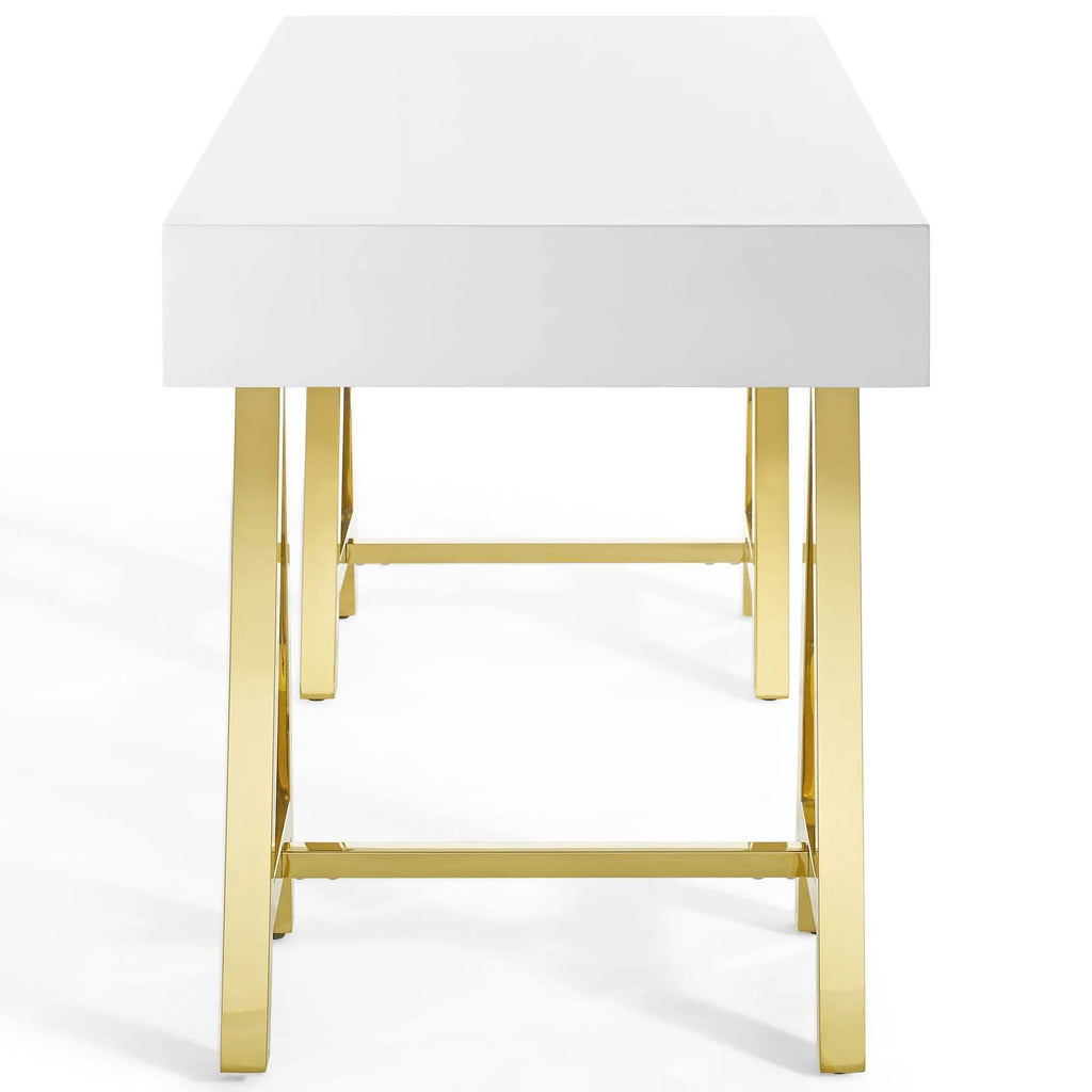 Wood Metal Gold White Computer Work Desk R903