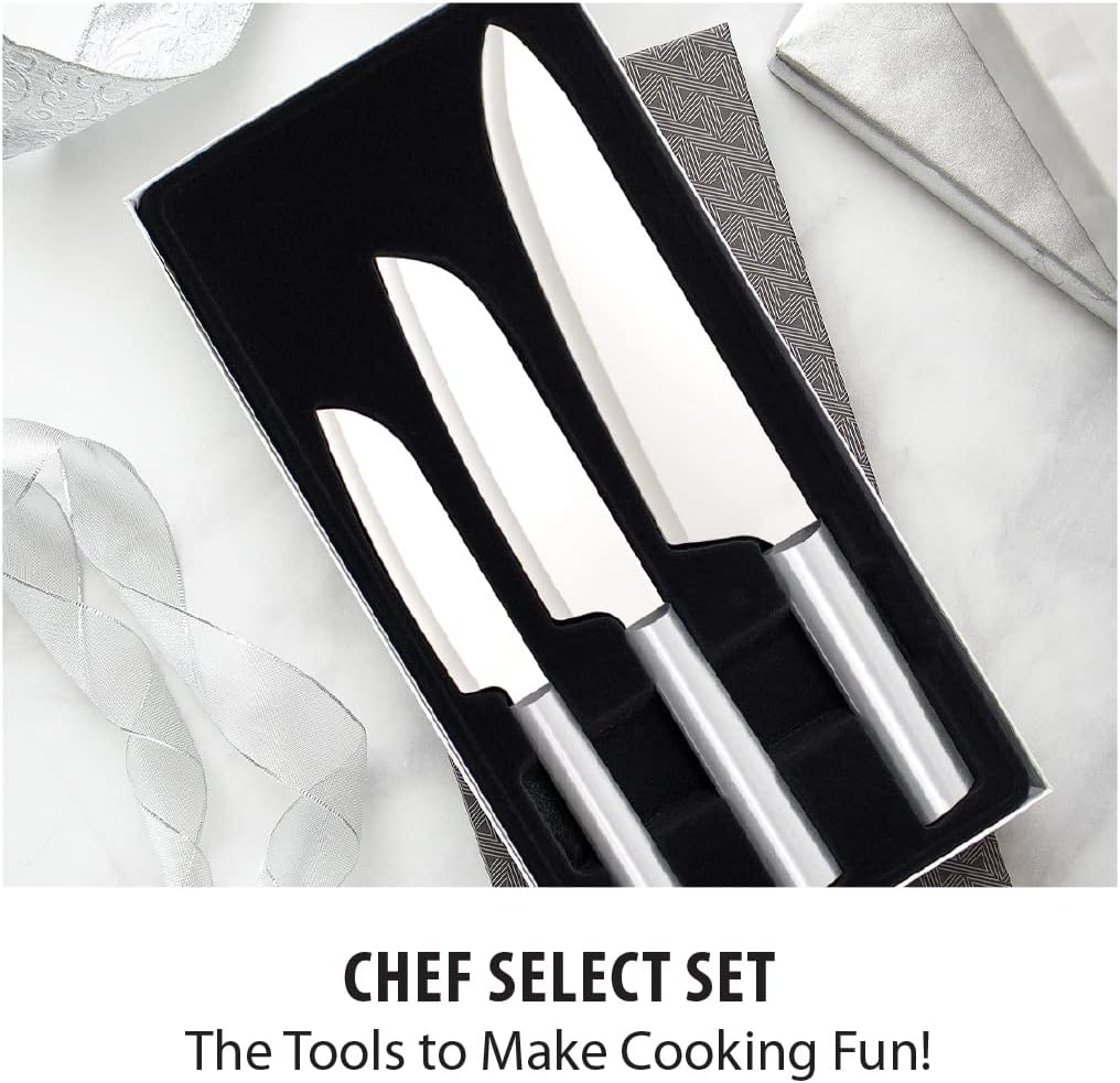 3-Piece Stainless Steel Knife Set with Aluminum Handles and Sharpener I17775